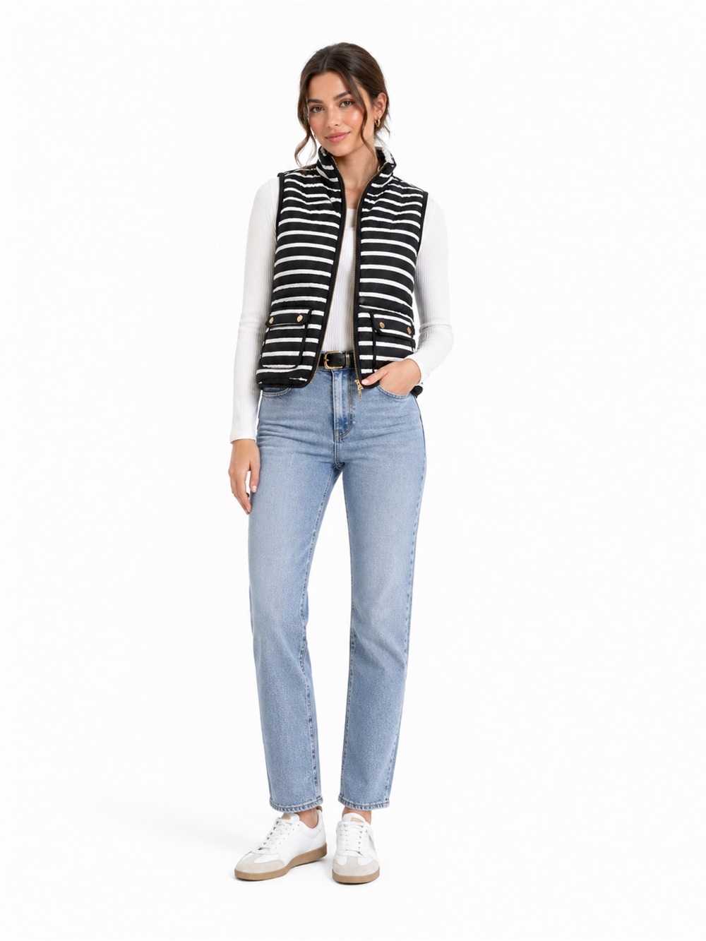 British Khaki Black and White Striped Vest